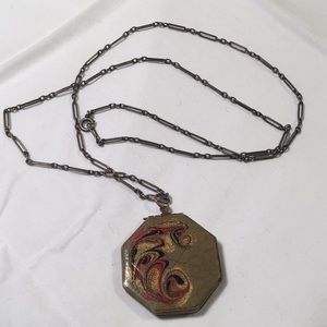 Antique Art Deco Era brass locket necklace